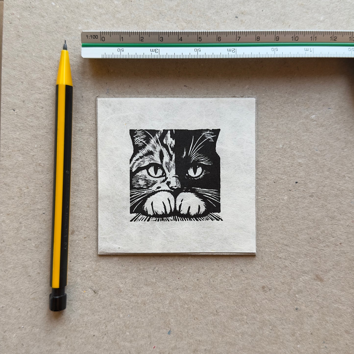 Chimera Mini Cat - Original Handmade Linocut Print of a Cat