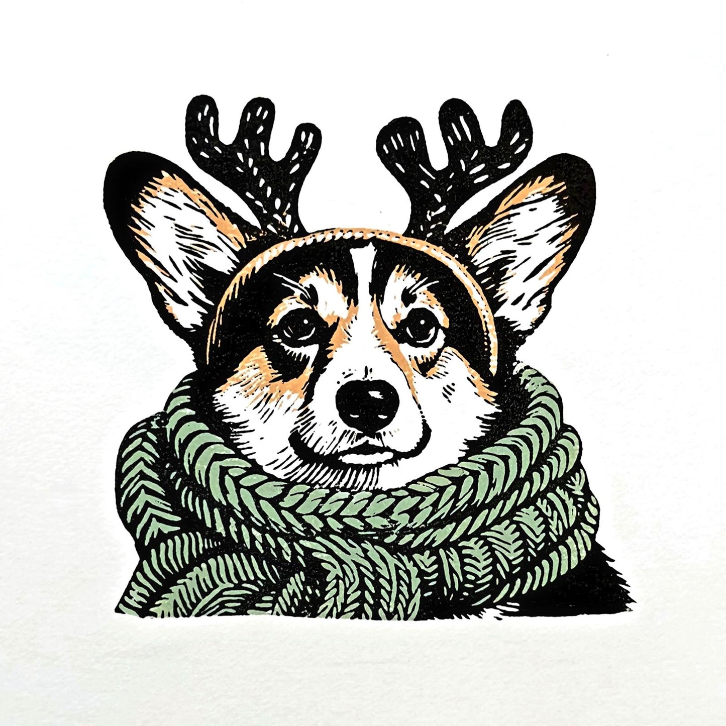 Corgeous - Original Handmade Linocut Print of a Welsh Pembroke Corgi