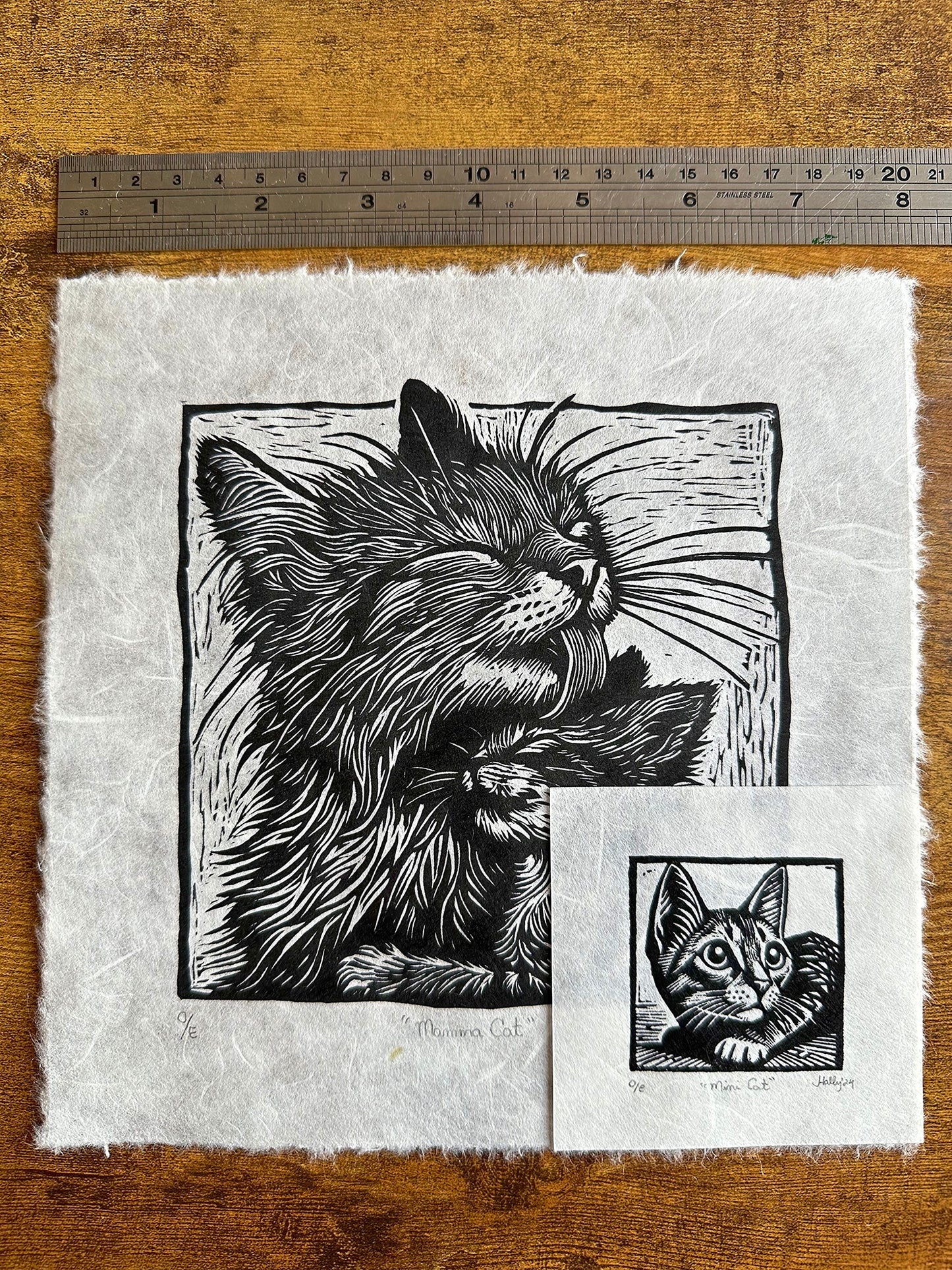 Mamma Cat - Original Handmade Linocut Print of Cat