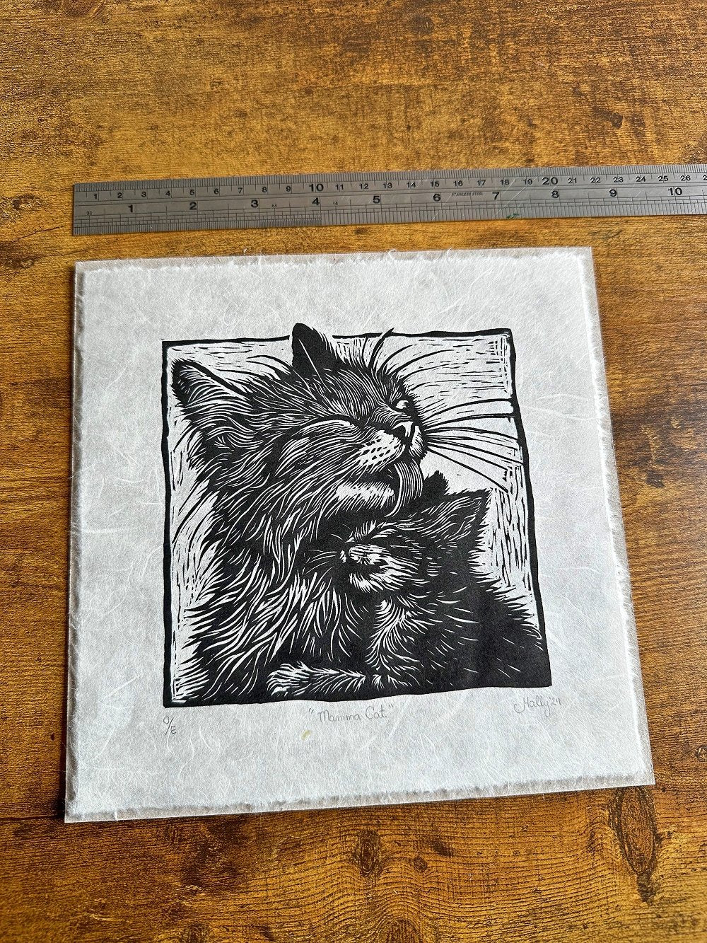 Mamma Cat - Original Handmade Linocut Print of Cat