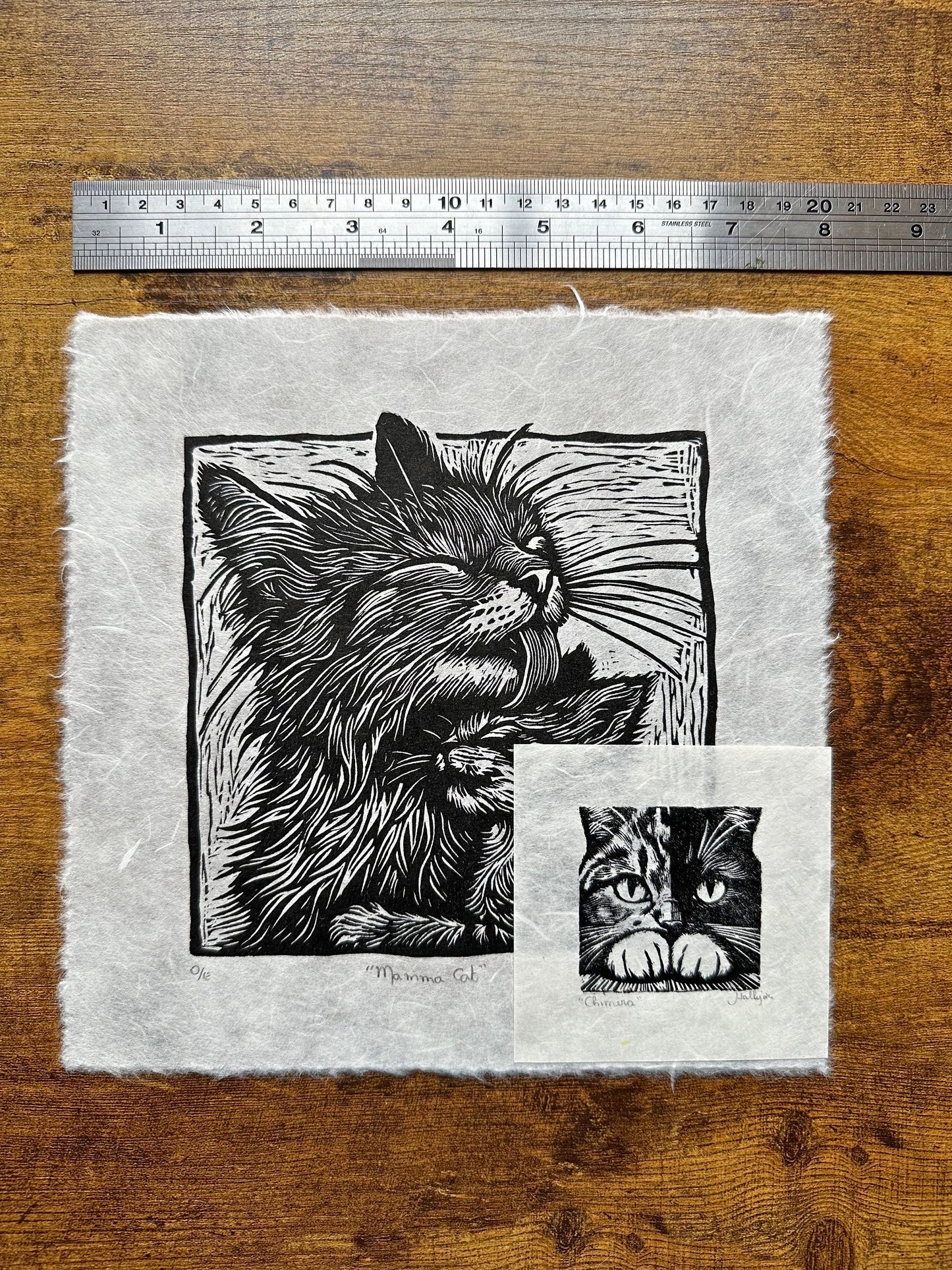 Mamma Cat - Original Handmade Linocut Print of Cat