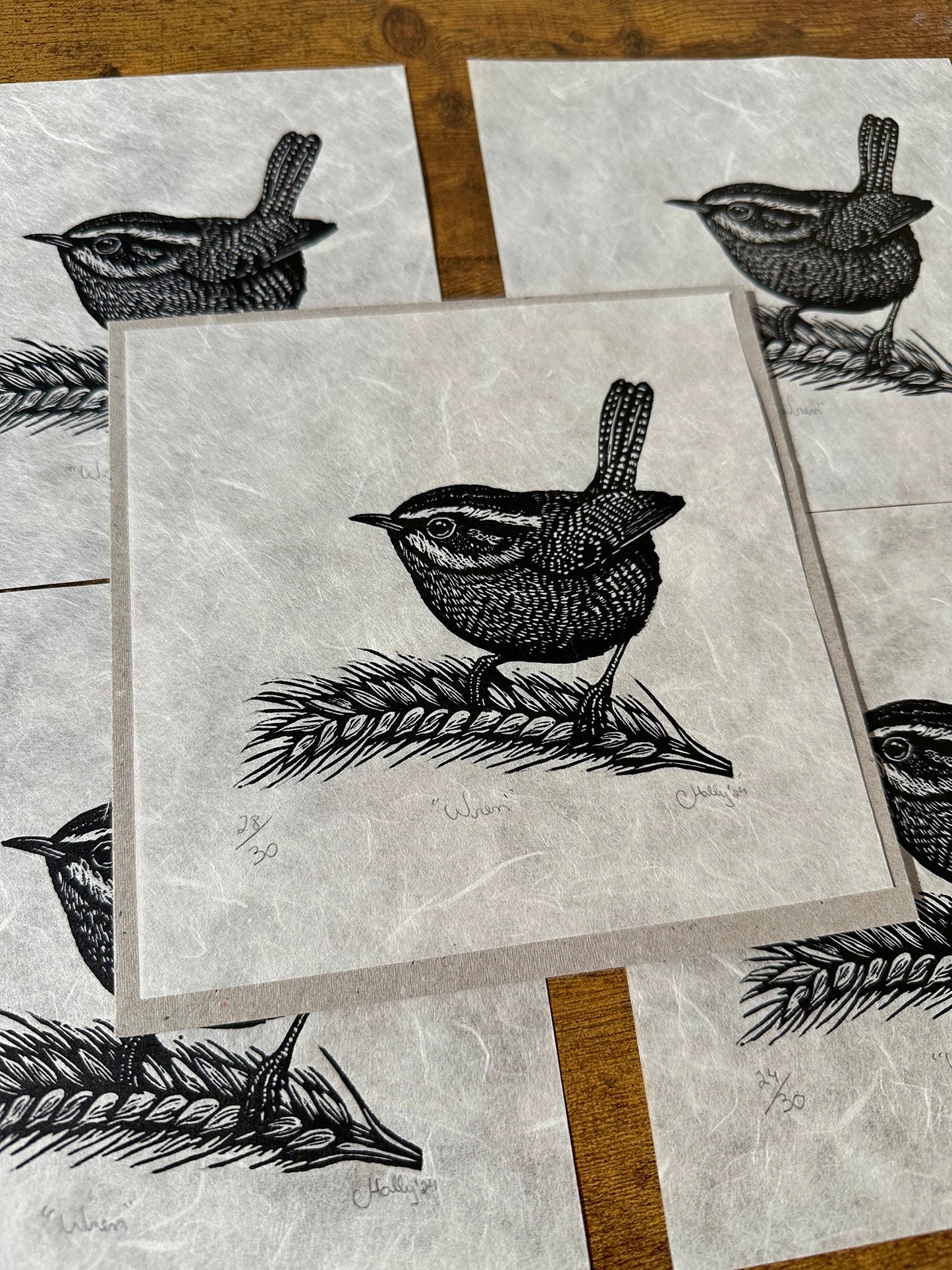 Wren - Original Handmade Linocut Print of a Bird.