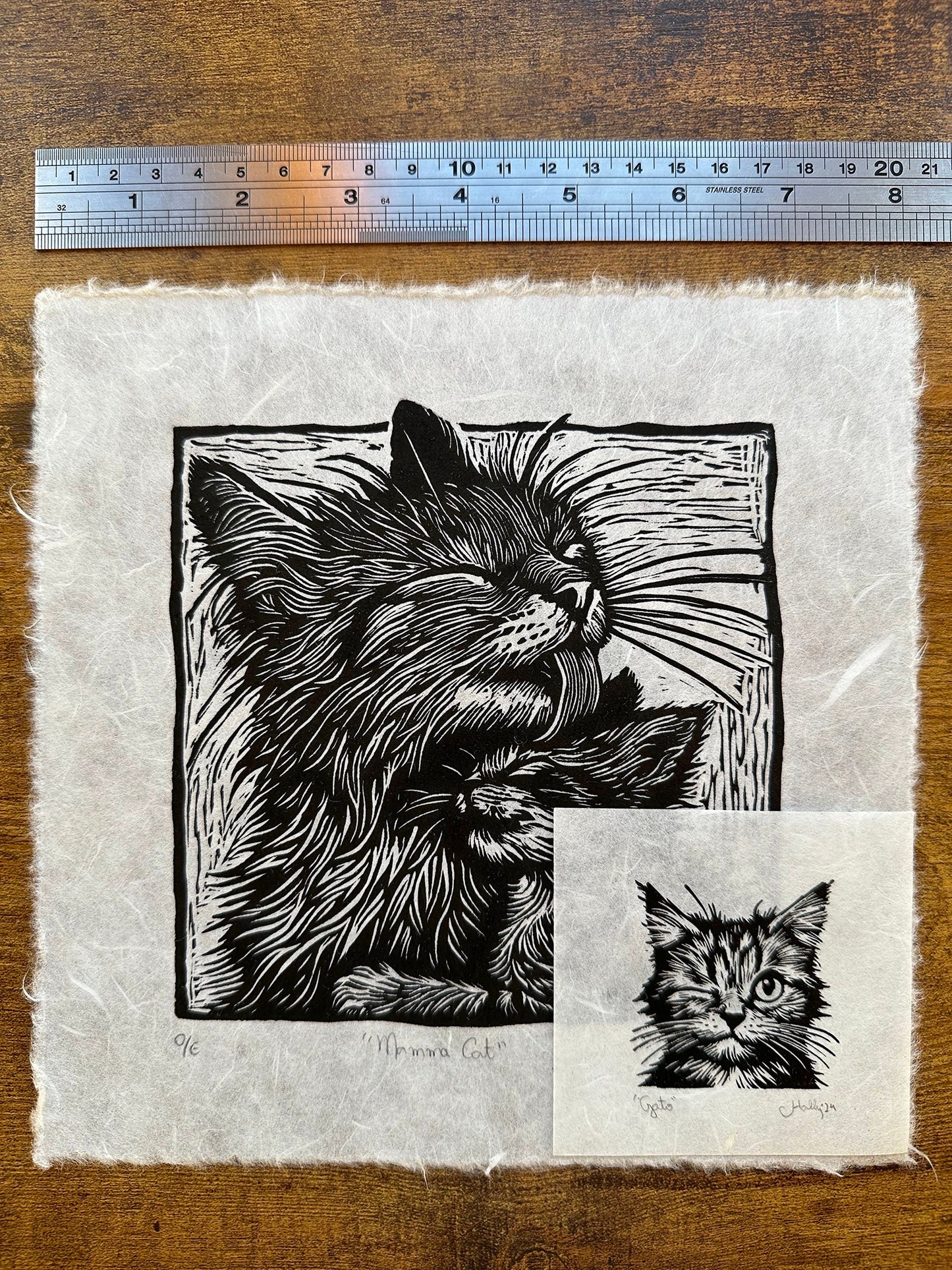 Mamma Cat - Original Handmade Linocut Print of Cat