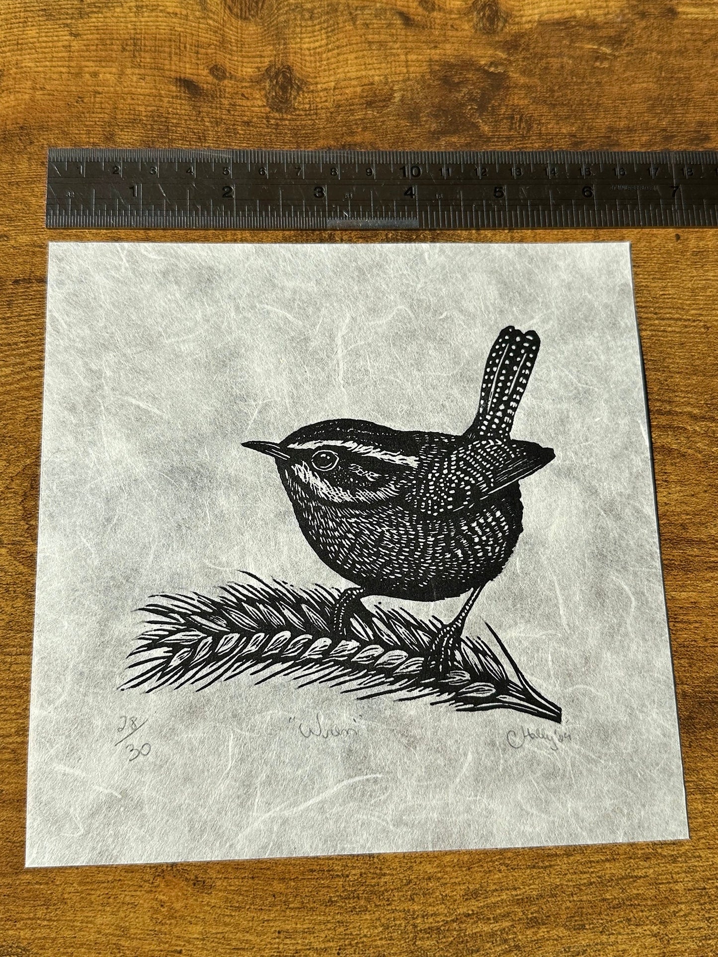 Wren - Original Handmade Linocut Print of a Bird.