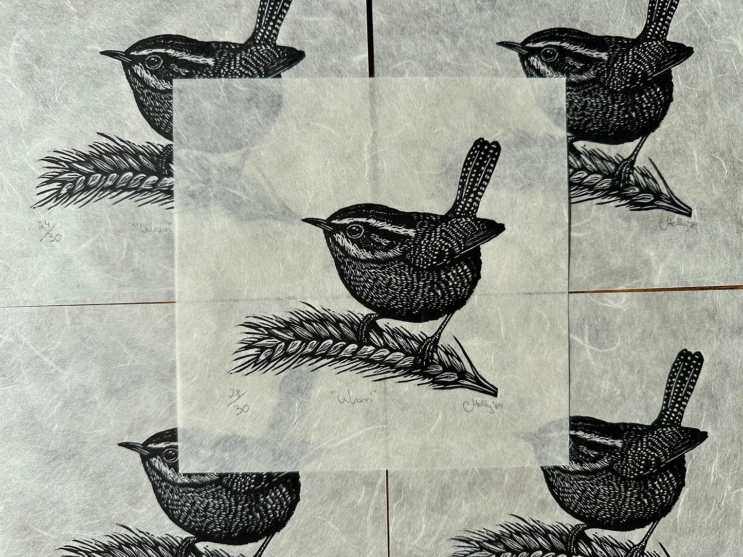 Wren - Original Handmade Linocut Print of a Bird.