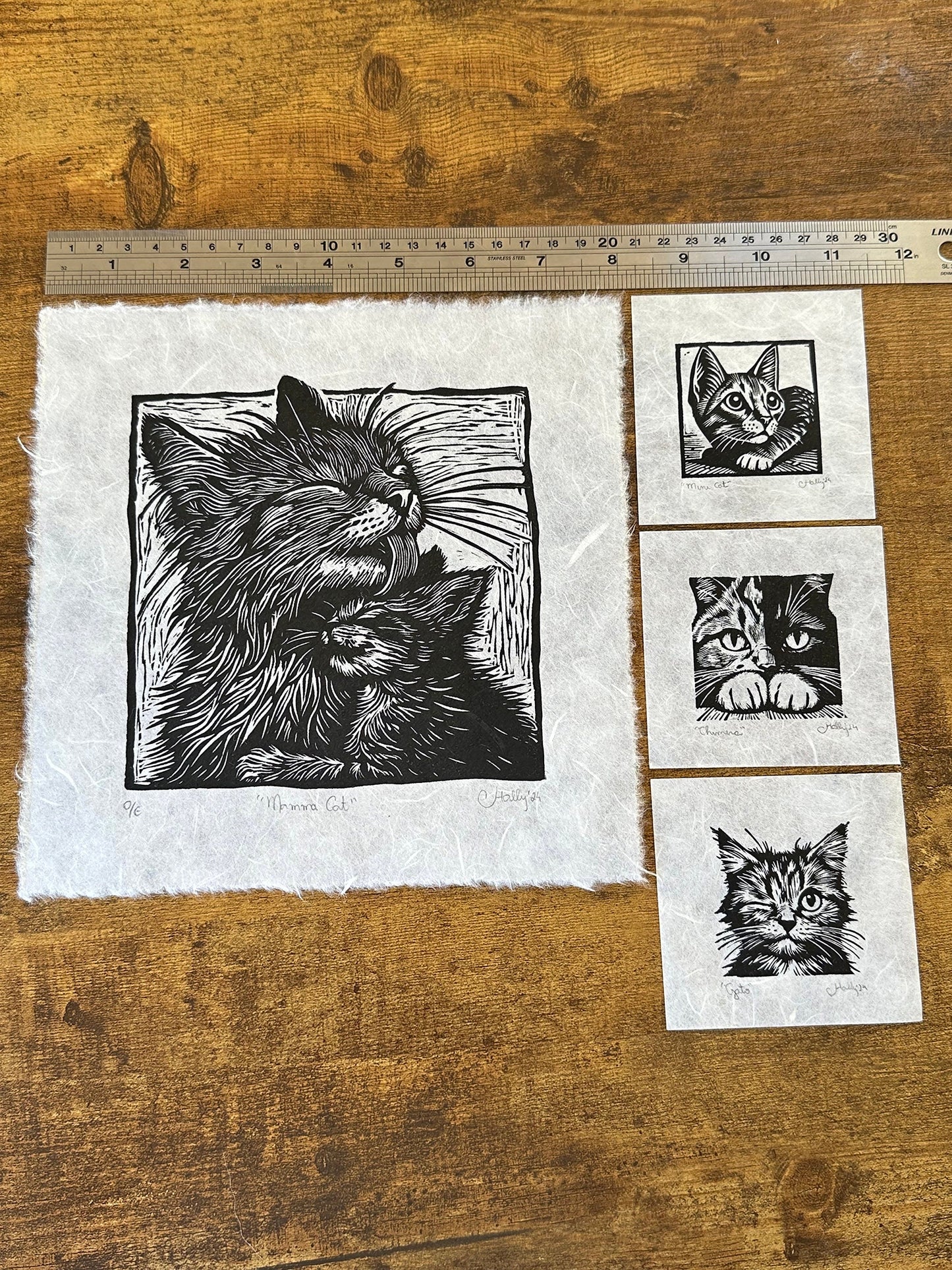 Mamma Cat - Original Handmade Linocut Print of Cat